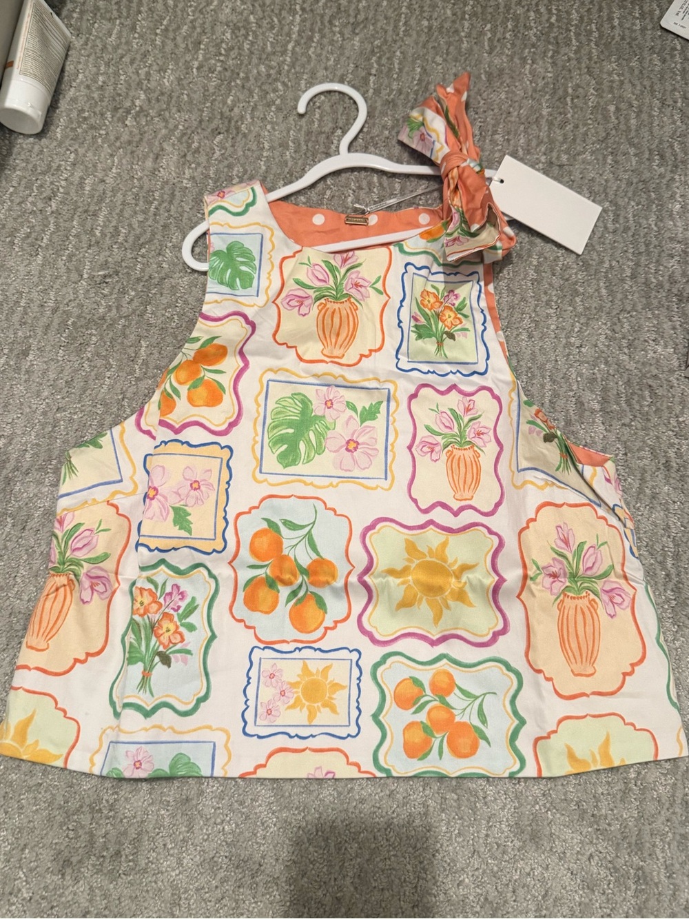 Prospering Women’s Floral & Fruit Print Tie-Strap Crop Top - Orange Accent